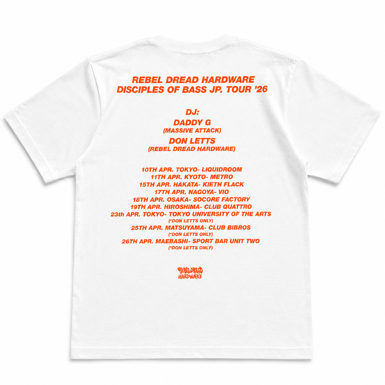 【NEW／限定】 Daddy G x Don  Letts - Disciples Of Bass Tour Tee version.2 ／ホワイト x 蛍光オレンジ