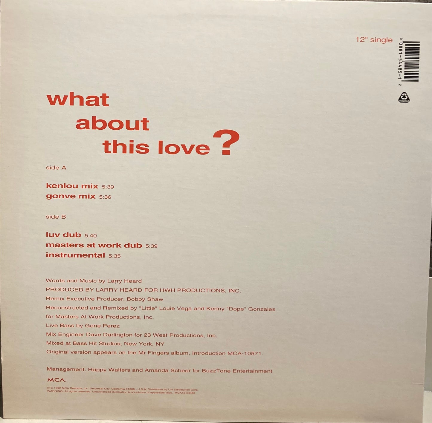【USED】Mr Fingers – What About This Love?