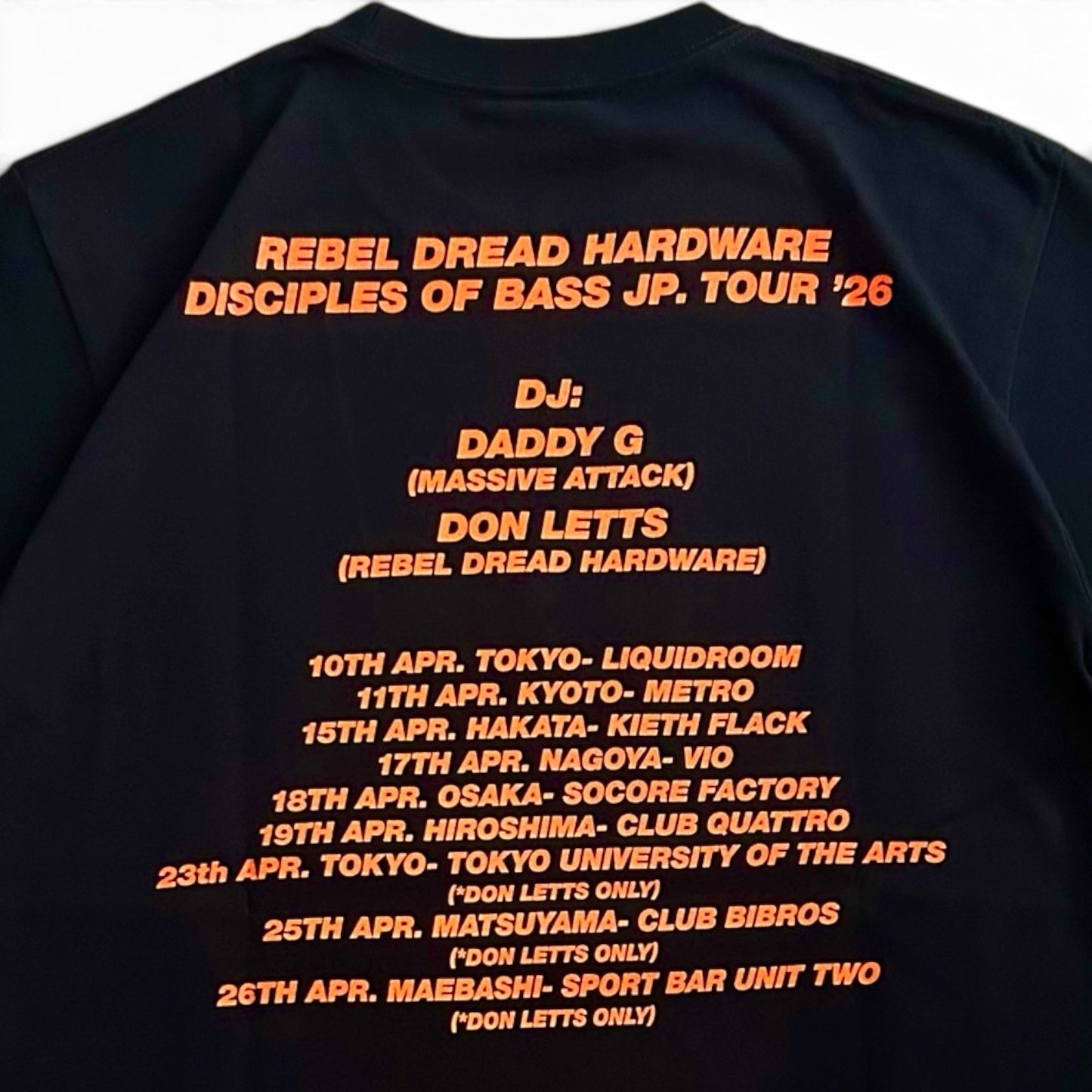 【NEW／限定】 Daddy G x Don  Letts - Disciples Of Bass Tour Tee version.2 ／ブラック x 蛍光オレンジ