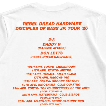 【NEW／限定】 Daddy G x Don  Letts - Disciples Of Bass Tour Tee version.2 ／ホワイト x 蛍光オレンジ